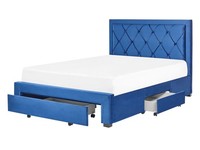 Bett Samtstoff Blau Schubladen Lattenrost 140 X 200 Cm Chesterfield Stil Lievin