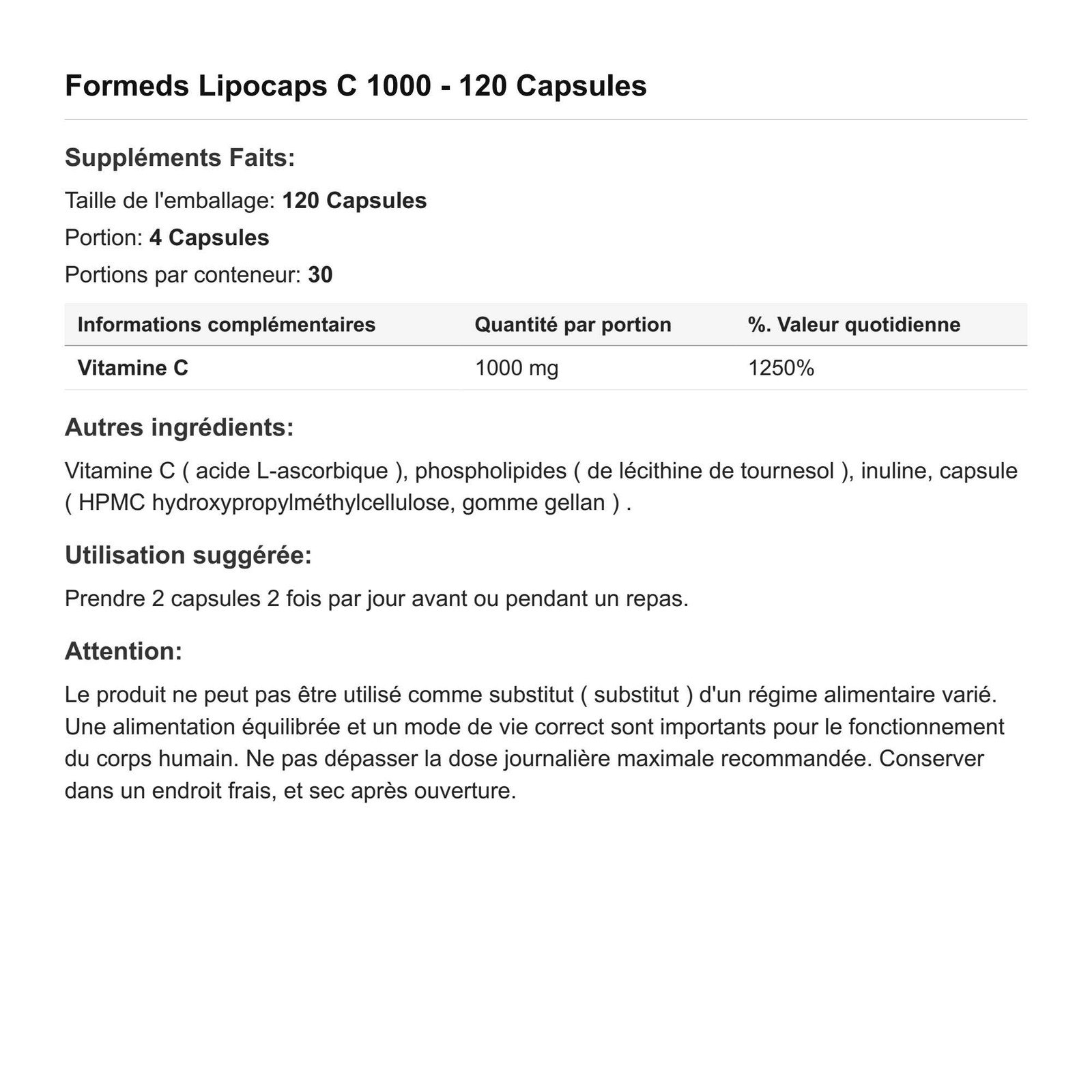 Lipocaps C 1000 Formeds - Complément Vitamine C Liposomale - 2