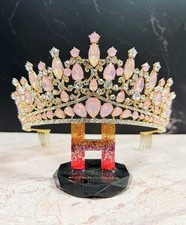 Pink Gemstone Tiara, Bridal Wedding Gold Crown, Birthday Princess Pink Crown