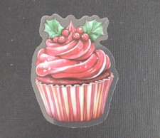 Red Christmas Cupcake Transparent Christmas Sticker 2.25" x 1.75" AA