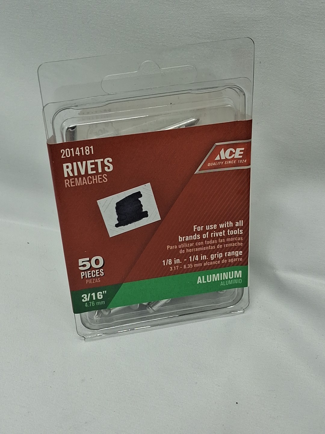 Ace 3/16 in. D X 1/8 -1/4in. Range Aluminum Rivets Silver 50 pk