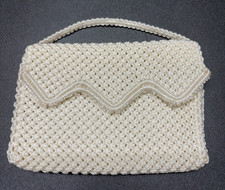 Vtg Ivory Satin Cord Crochet Evening Bag Clutch Purse Handbag MCM Bridal Formal