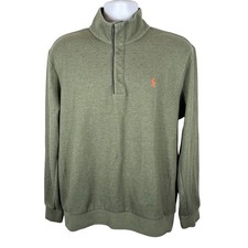 Polo Ralph Lauren Men's L Green Mock Neck 1/4 Button L/S Sweater Shirt - 361