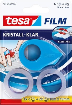 Tesa tesafilm Mini Abroller Pink, Blau oder weiß mit 2 x Kristall Klar Rollen