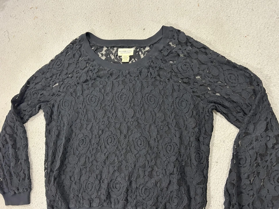 Suéter Denim & Supply Ralph Lauren para Mujer XL Negro Encaje Floral Transparente Hada Oscura Foto 2 de 4