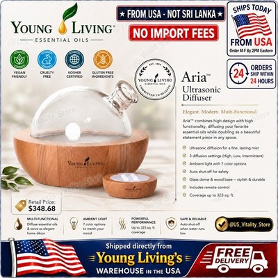 Young Living Aria Ultrasonic Diffuser #4524 Glass Dome Remote LED From USA 