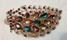 Vintage Multicolor Jeweled Rhinestone Gold Tone Hair Piece Clip