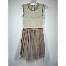 Anthropologie Weston Wear Lace Tulle Fit Flare Mini Dress Small Tan Cream Sheer
