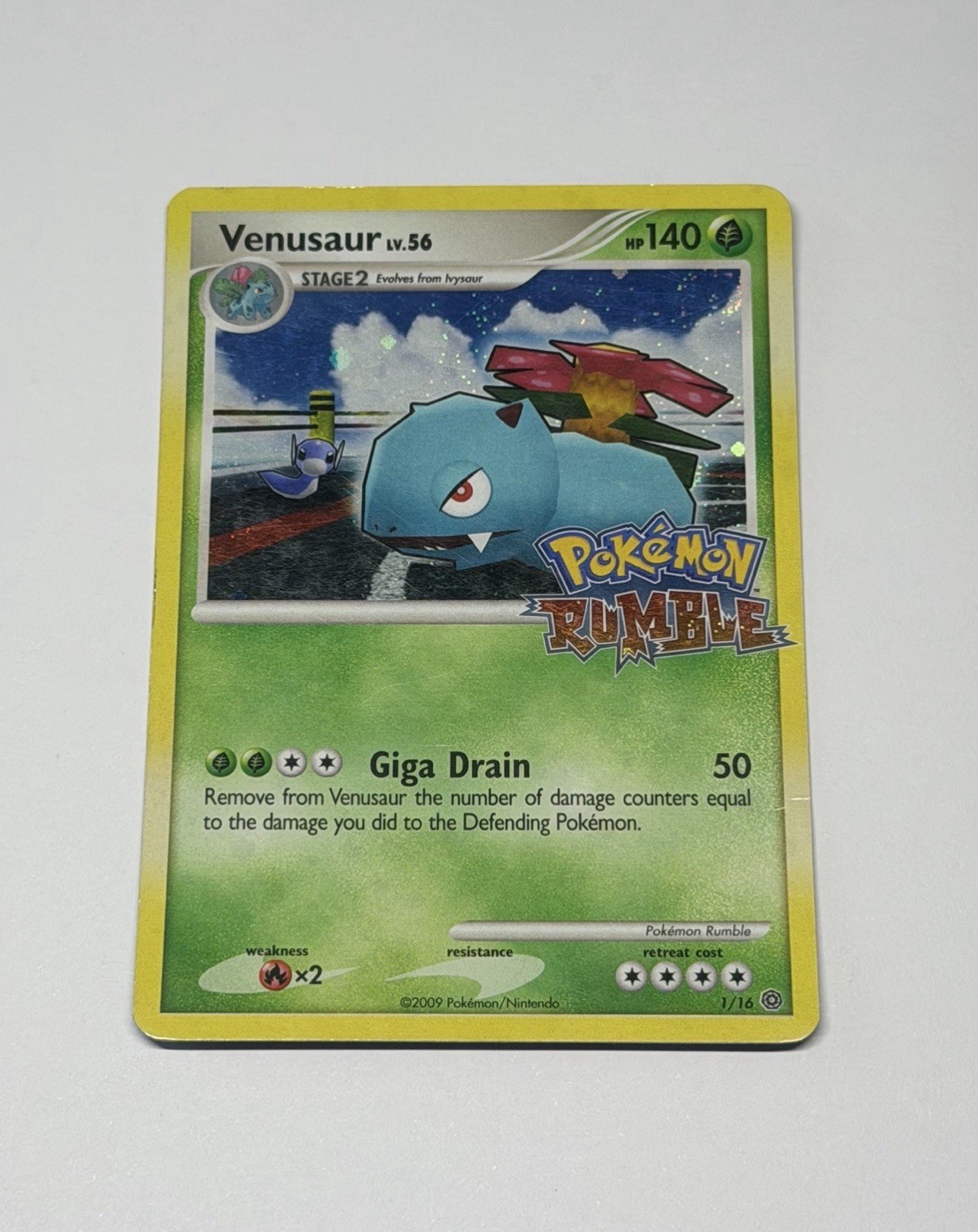 2009 Vintage Venusaur 1/16 DOUBLE SWIRL Holo Stamped Pokemon Rumble Wii Game MP
