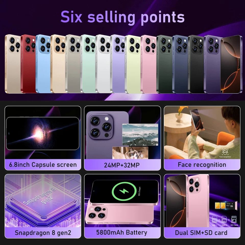 Teléfono Celular Smartphone 15 Pro Max 5G 256GB Desbloqueado Android 14 6000mAh Foto 2 de 4