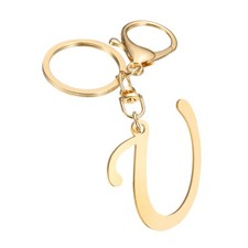 Gold Initial Letter Keychain, Stainless Steel A-Z Alphabet Keychains Letter U