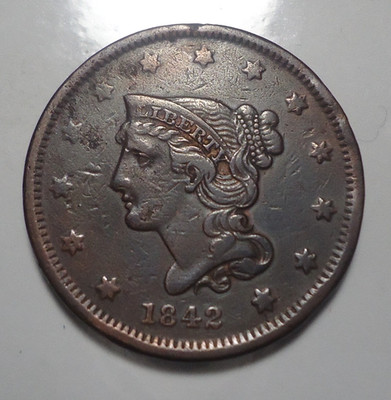 Extremely Fine XF 1842 small date Braided hair US large cent penny FREE SHIPPING