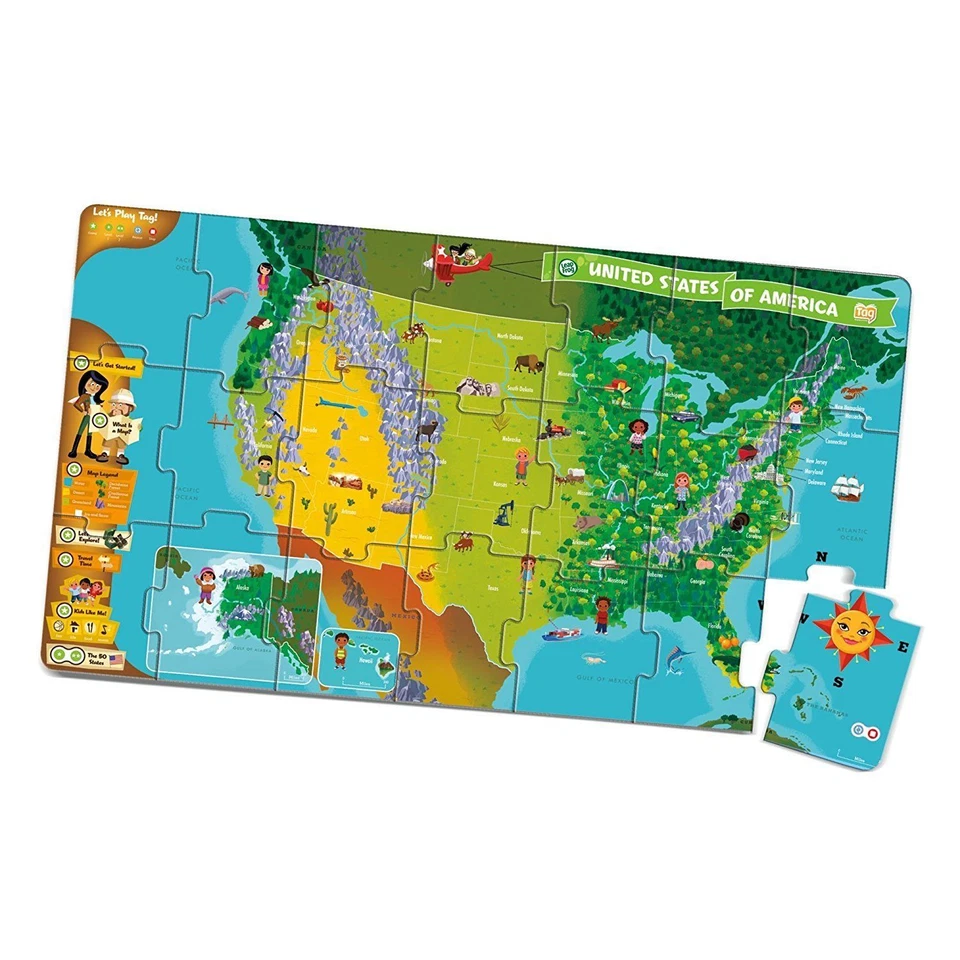 New LeapFrog LeapReader Interactive United States Map Jumbo lPuzzle works w Tag - Image 2 of 3
