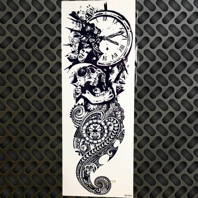 MARKENLOS Skull Skull Disposable Tattoos Clock Time Temporary Temporary Body Tattoo