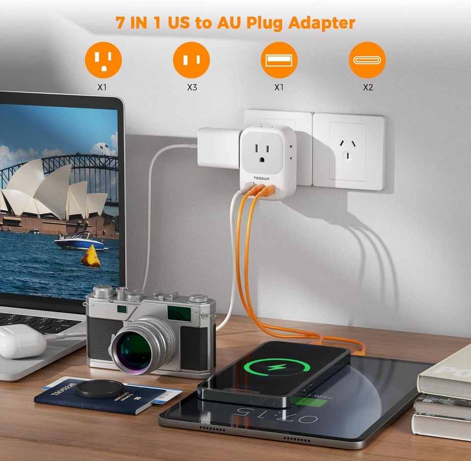 Australia New Zealand Power Adapter Type I Plug 4 Outlets 3 USB (2 USB C) - Image 2 of 4