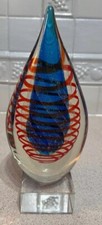 MURANO STYLE SOMMERSO GLASS TEARDROP SCULPTURE  c1980 Hand Blown 11&rdquo; Tall