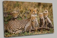 Cheetah Mum and Pups Canvas Wall Art Picture Print