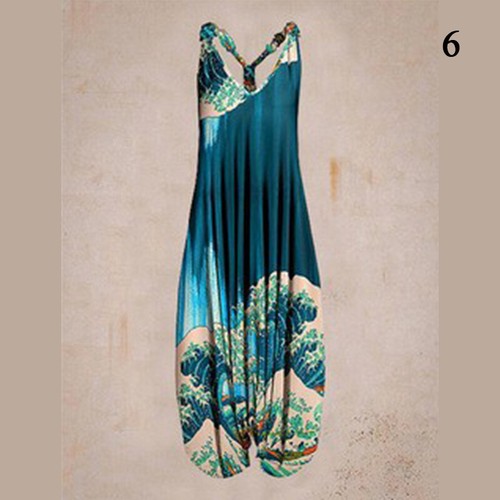 Womens Boho Floral Racerback Jumpsuit Ladies Casual Loose Wide Leg Pants Romper - Bild 12 von 23