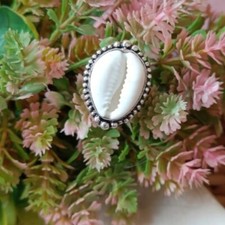 Natural Cowrie Shell 925 Sterling Silver Ring Handmade Gift For christmas A-578