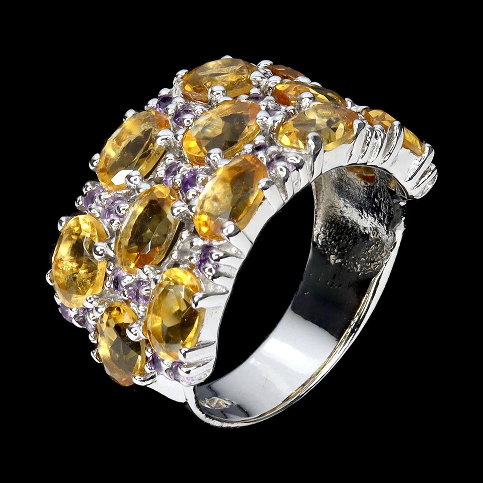 925 Sterling Silver Ring Oval Citrine Rhodolite Garnet Natural Gemstone Jewelry - Image 2 of 4