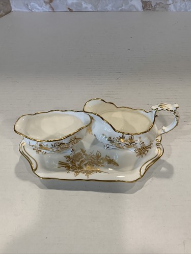 HAMMERSLEY England 4952 gold floral small creamer sugar bowl and tray set - Picture 7 of 7