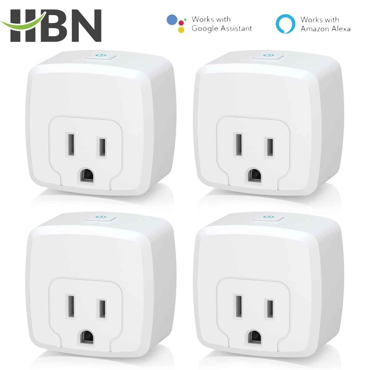 HBN 4Pcs Mini Smart WiFi Plug With Timer Work with Alexa/Google Home ETL  Listed