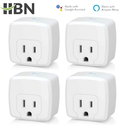 HBN 4Pcs Mini Smart WiFi Plug With Timer Work with Alexa/Google Home ETL Listed