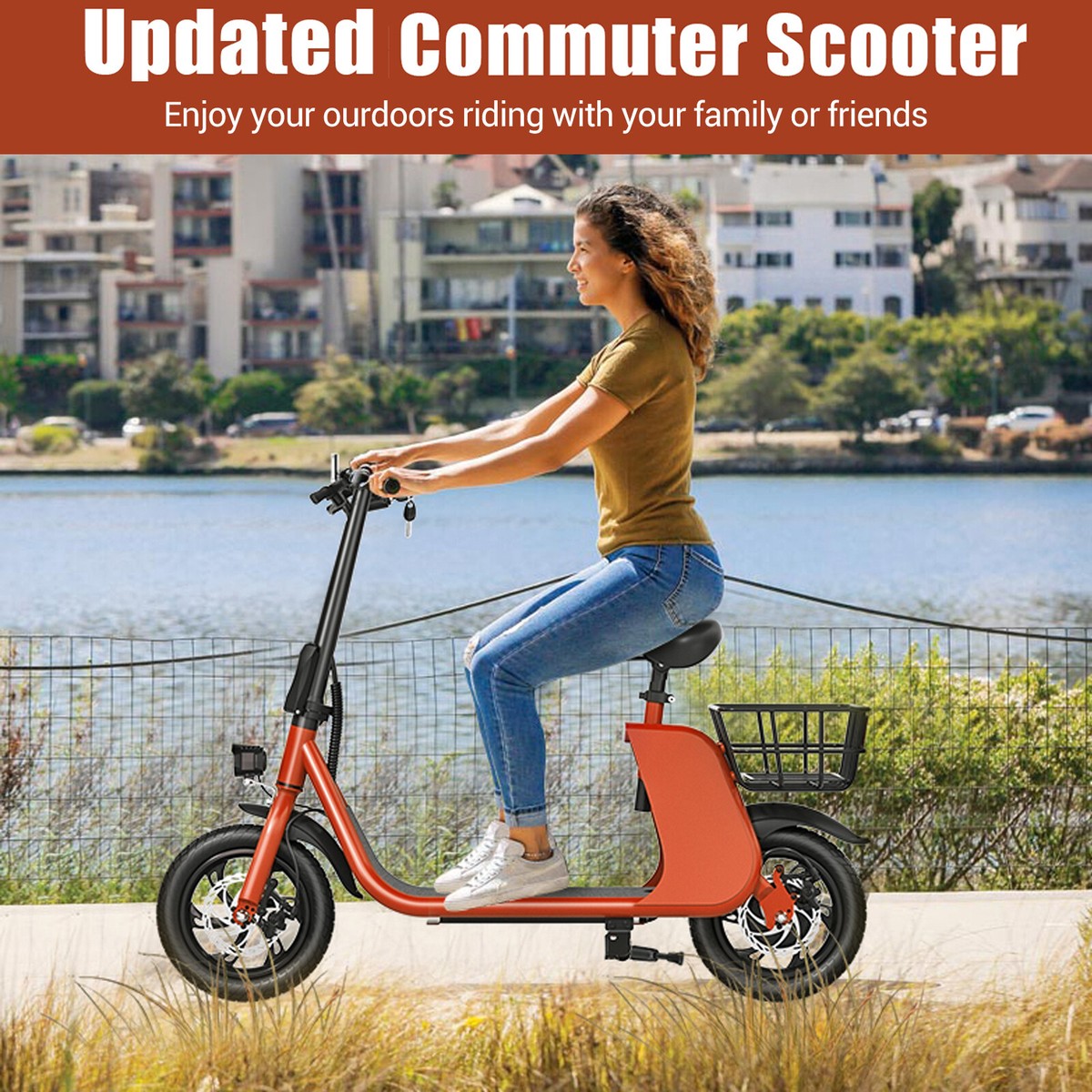 Adults Electric Scooter Commuter E-Bike with Seat Basket 450W