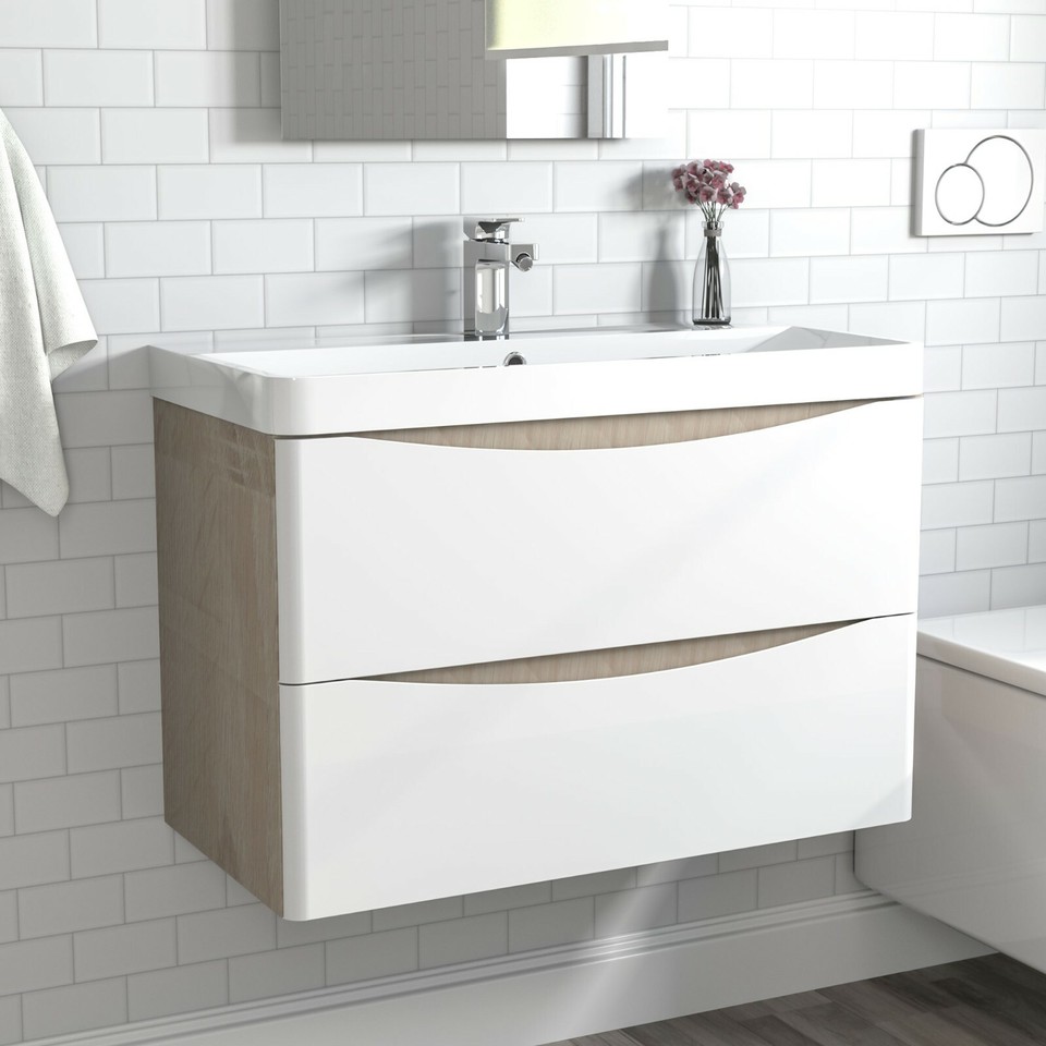 Wooden Wall hung Bathroom Sink Vanity Unit with Drawers Cabinets 500 ...