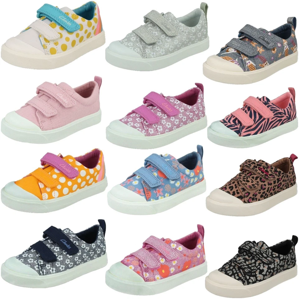 Girls Clarks City Bright Pattern Detailed Canvas Shoes