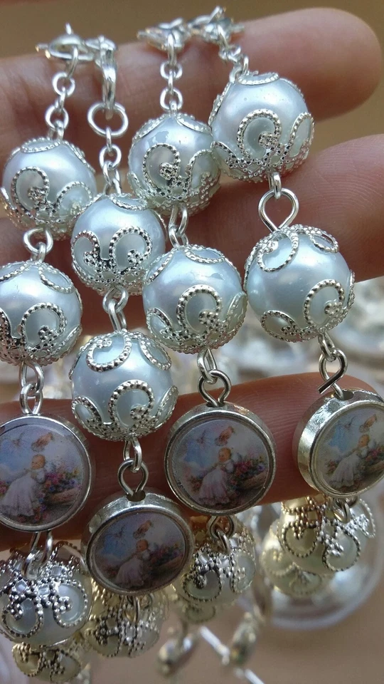 10 洗礼派对礼物,玫瑰手链,Recuerdos Bautizo Rosario,礼物,克里斯蒂 — 第 4/4 张图片