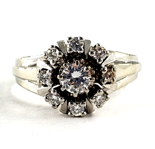Anillo vintage para mujer, talla 7,5 8 9,56 CTW DIAMOND, oro blanco, flores, talla 7,5 8 - Imagen 3 de 10