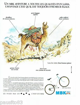 Publicité Presse Originale 1989 - Vélo MBK Aventure / LAMA - Bicyclette Française