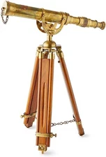27" Brass Antique Nautical Marine Maritime Telescope W/Large Wooden Tripod Stand