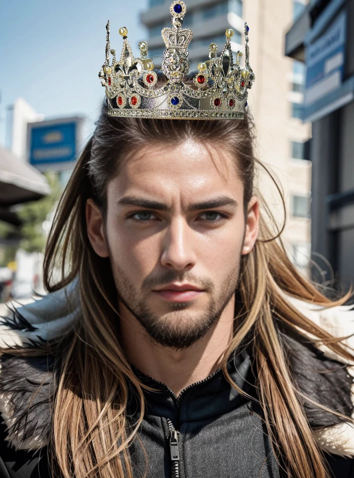 Corona de Oro Rey León, Corona Real Masculina, Tocado Príncipe, Impresionante Tamaño: XXL Foto 2 de 4