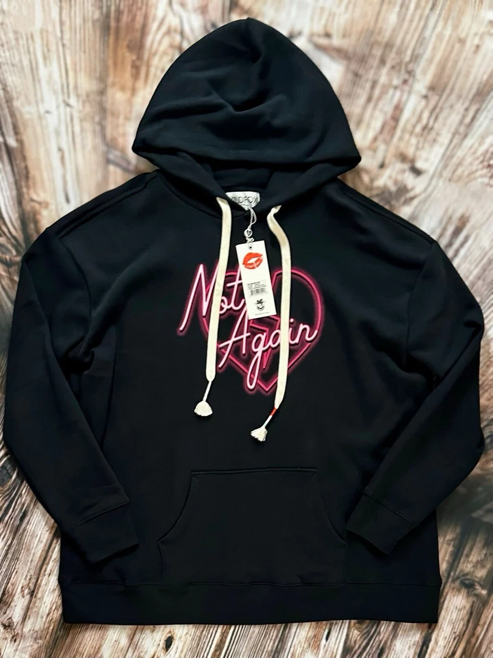 WILDFOX COUTURE || Sudadera con capucha Not Again Roadtrip en negro + rosa neón - TALLA L 🩷NWT🩷 Foto 2 de 4