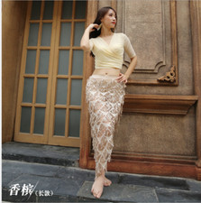 Mesh Blouse Sequins Tassels Long Hip Scarf 2pcs set Belly Dance Costumes