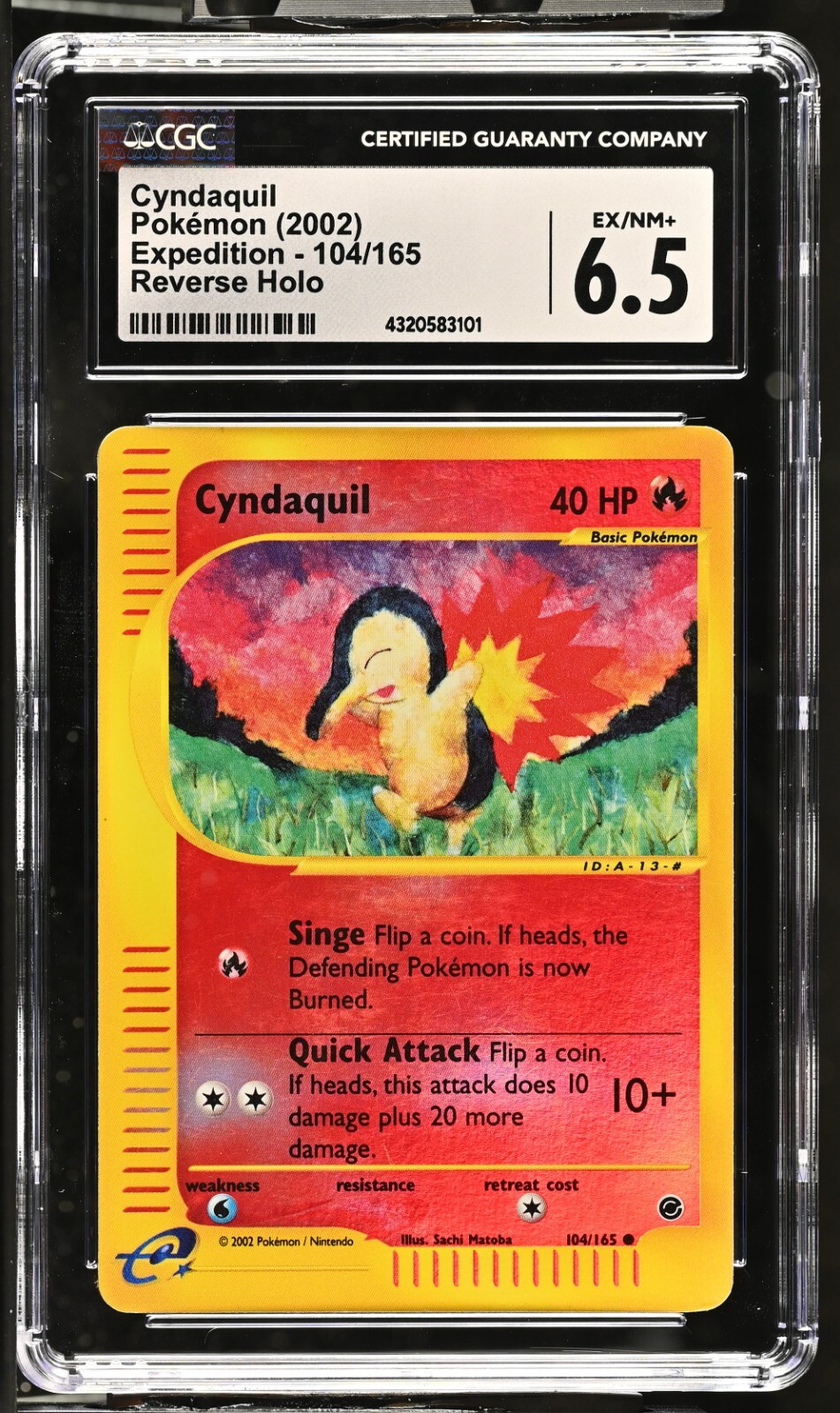 CGC Graded 6.5 EX/NM+ Cyndaquil 104/165 Expedition Reverse Holo Pokemon Card