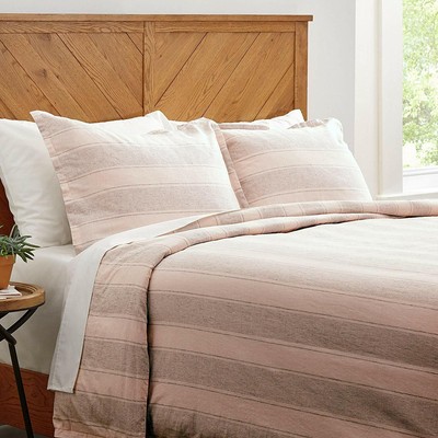 Stone Beam Washed Linen Stripe Duvet Cover Set Blush Blue