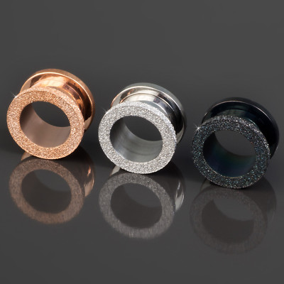 6-14mm Flesh Tunnel Plug Stahl Glitter Glitzer Rose Gold Edelstahl Z8