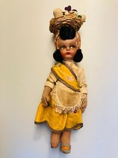 30s Felt Cloth Lenci Style Handpainted Face Doll S. Paulo Moves Arms Legs w/ Tag