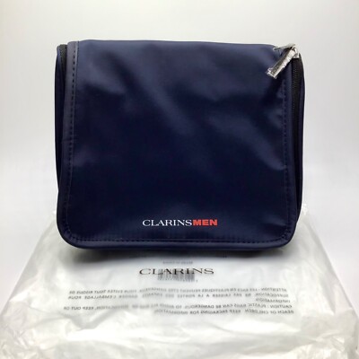 Clarins Men Navy Blue Toiletry Cosmetic Travel Bag Pouch w/ Hang- New in Package