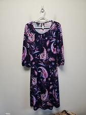 Talbots Women's Midi Navy Knit Jersey Winding Paisley Dress 3/4 Sleeve Size 8