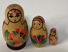 Vintage 3-Piece Nesting Russian Dolls Stamped On Bottom