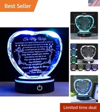 Romantic Wife Gift Crystal Heart LED Light Base Anniversary Christmas Birthday
