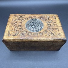 Vtg Wooden Floral Hand Carved Trinket Box Ganesha Decorative Hinged India