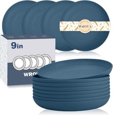Set of 8 Unbreakable Plastic Reusable Plates, 9 Inch, Blue, microwave safe
