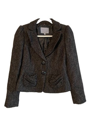 Classiques Entier Womens Brown Boucle Puffed Sleeve Lined Wool Blend Blazer Sz 0