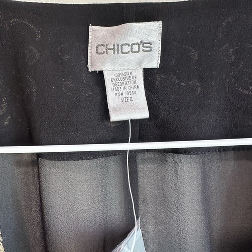 Women's Chico's Jacket Sz 2 Semi Black Sheer Tie Front SILK Artemisia Gwenyth - Picture 6 of 10