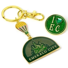 WICKED Emerald City Hot Air Ballon Sleutelhanger & Pin Badge Gift Set, Groen, Eé